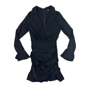 Fashion Nova - Long Sleeve Deep V Collared Blazer Top Mini Dress in Black